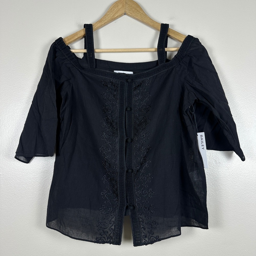 Bailey 44 Women's Small Rose Water Top Black Embroidered Cold Shoulder NEW